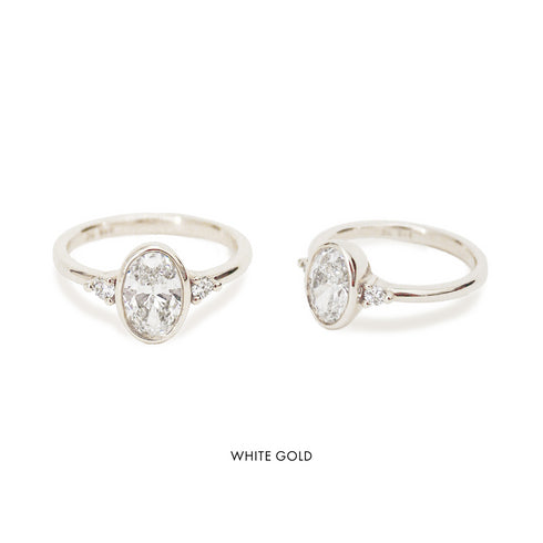 Bezel Set Oval Lab Grown Diamond Trilogy Ring